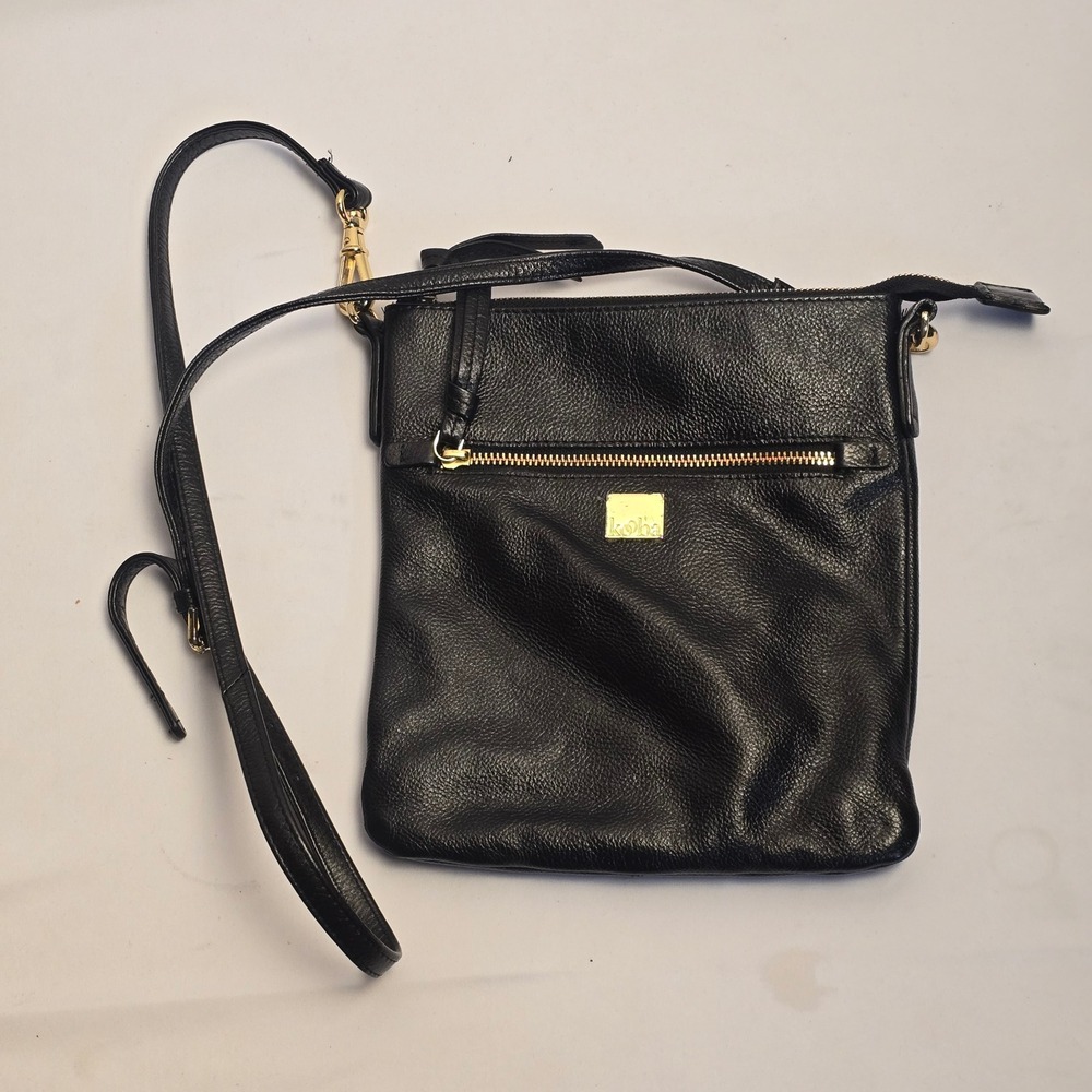 Kooba Black Pebbled Leather Crossbody Bag Gold Hardware Slim Messenger